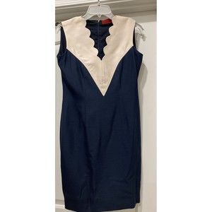 Gorgeous Valentino Night Lined Dress Navy with Ivory Scalloped Neckline READ